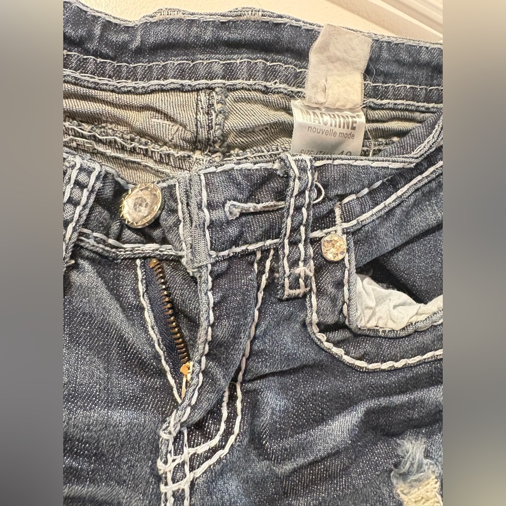 Machine Distressed Blue Jeans - Picture 3 of 5